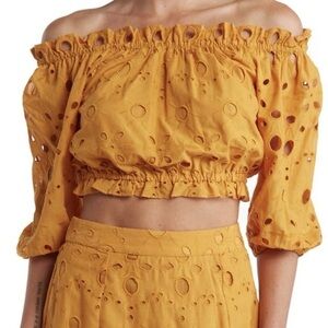 Walter Baker Mirelle Eyelet Off-the-Shoulder Cotton Top in the color Ginger